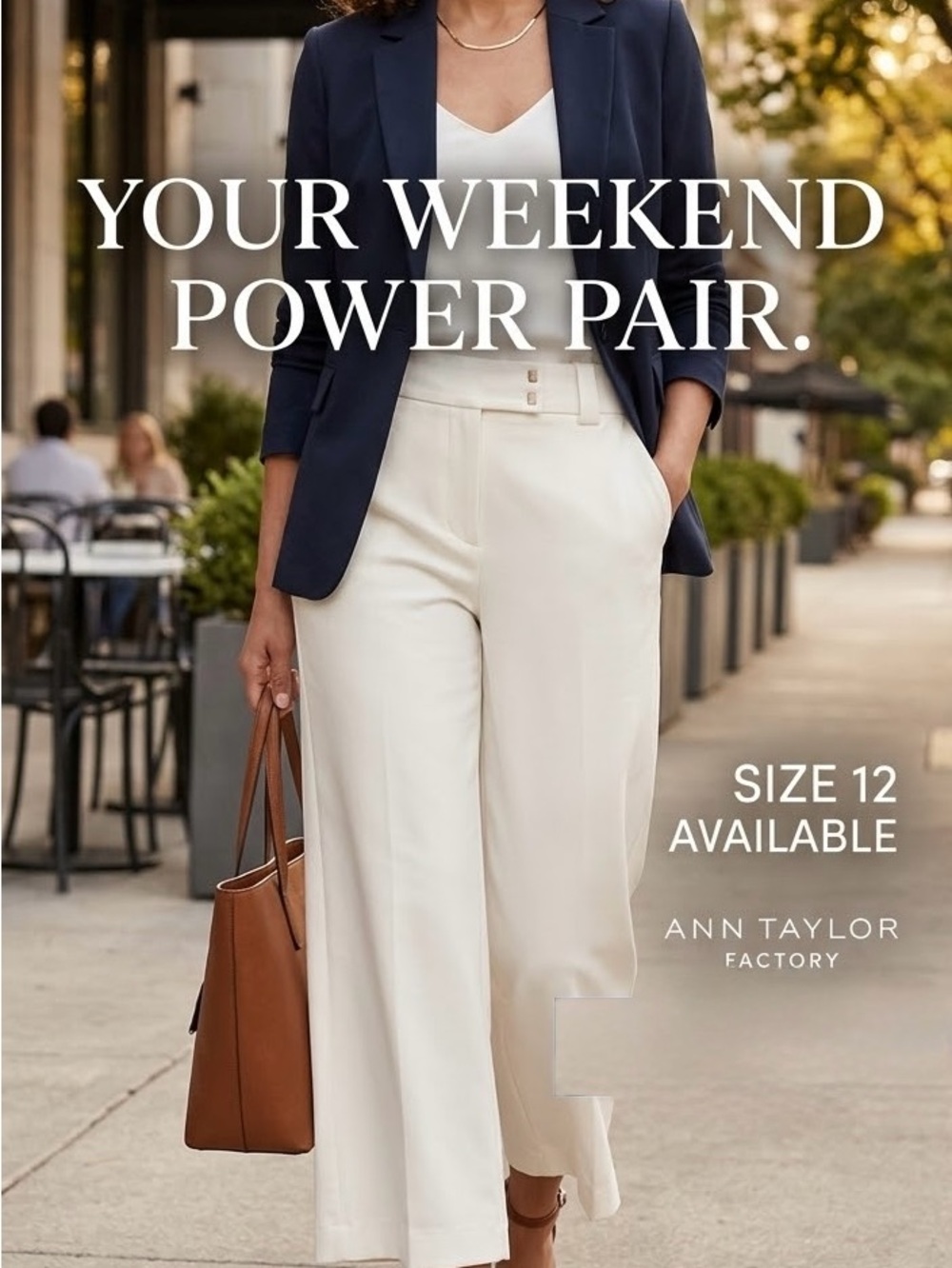 Ann Taylor Cream Wide-Leg High-Waist Trousers